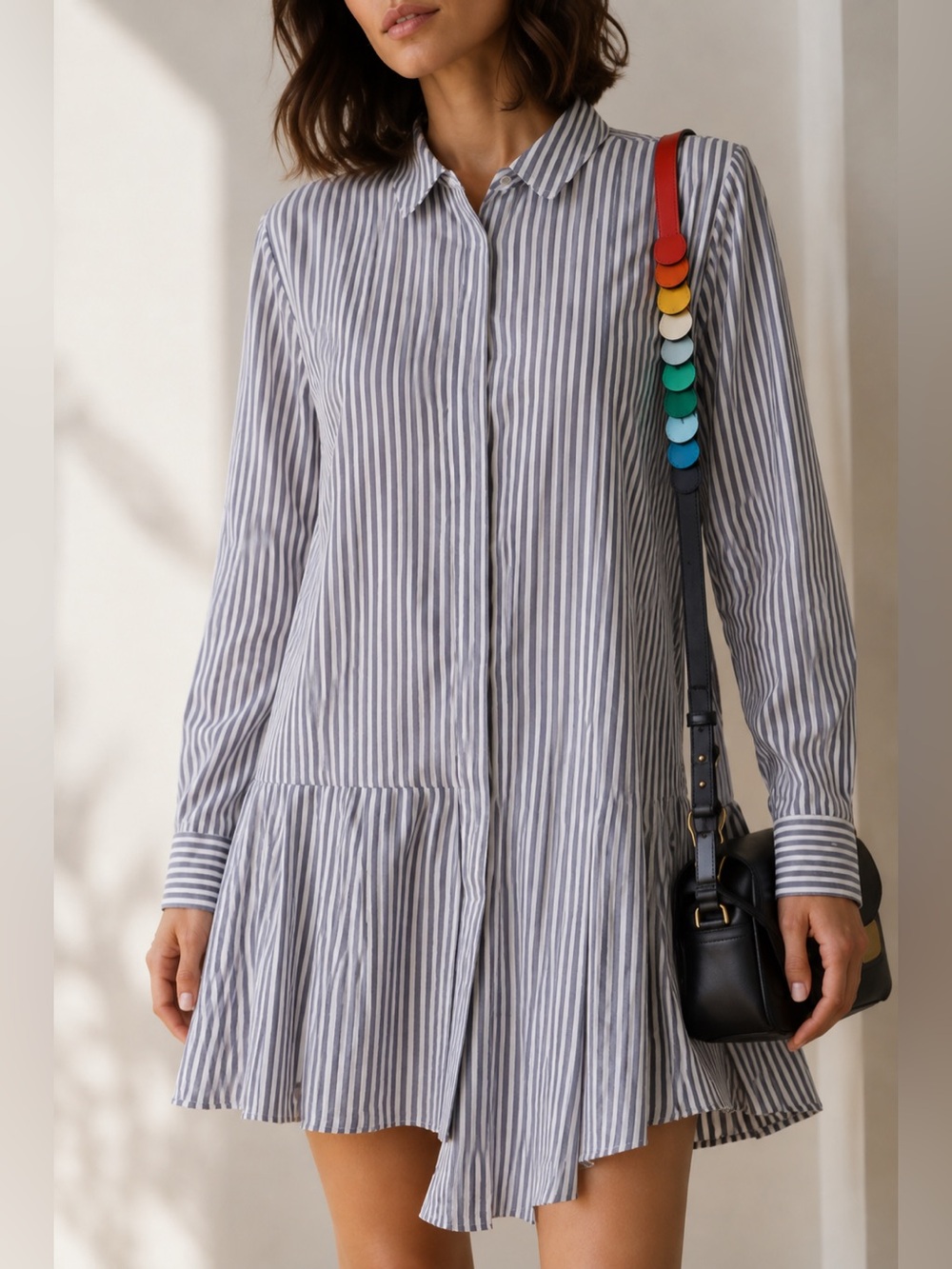 Equipment Femme Asymmetric Striped Shirt Dress Minimal Scandi Chic Poplin L